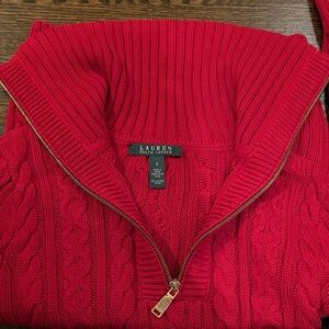 Ralph Lauren Red Cable Knit Zip Sweater